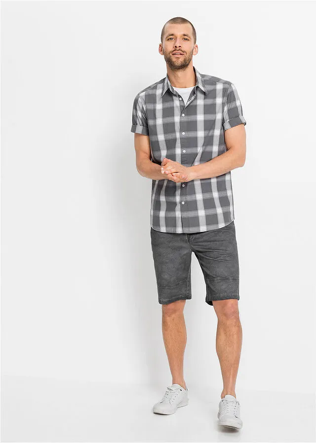 CAMISA DE MANGA CORTA GRIS HUMOBLANCO DE CUADROS