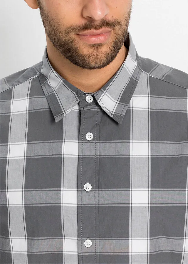 CAMISA DE MANGA CORTA GRIS HUMOBLANCO DE CUADROS