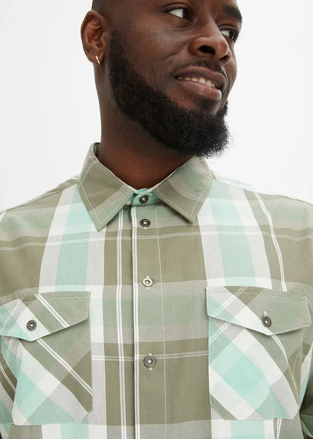 Camisa de manga corta Verde claro de cuadros