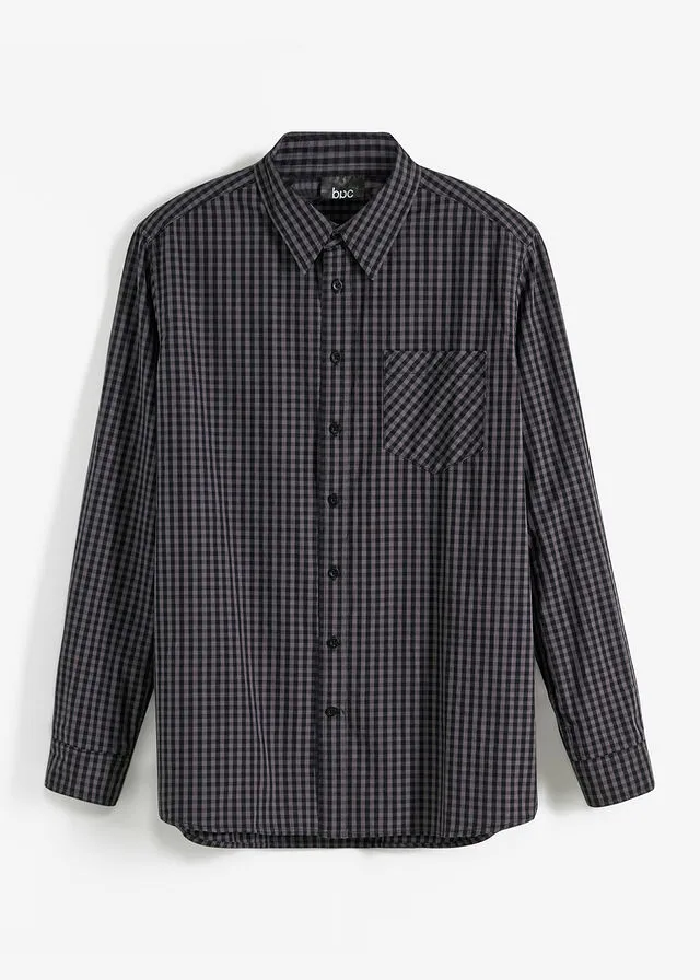 Camisa de manga larga Negro de cuadros