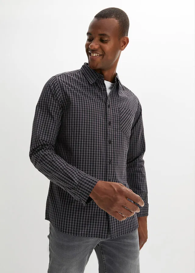 Camisa de manga larga Negro de cuadros