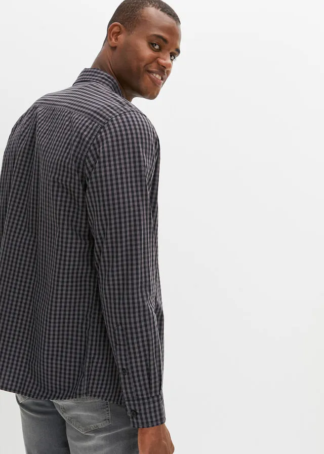 Camisa de manga larga Negro de cuadros