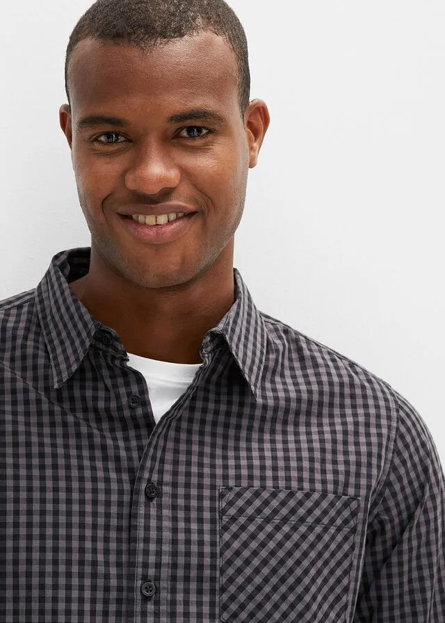 Camisa de manga larga Negro de cuadros