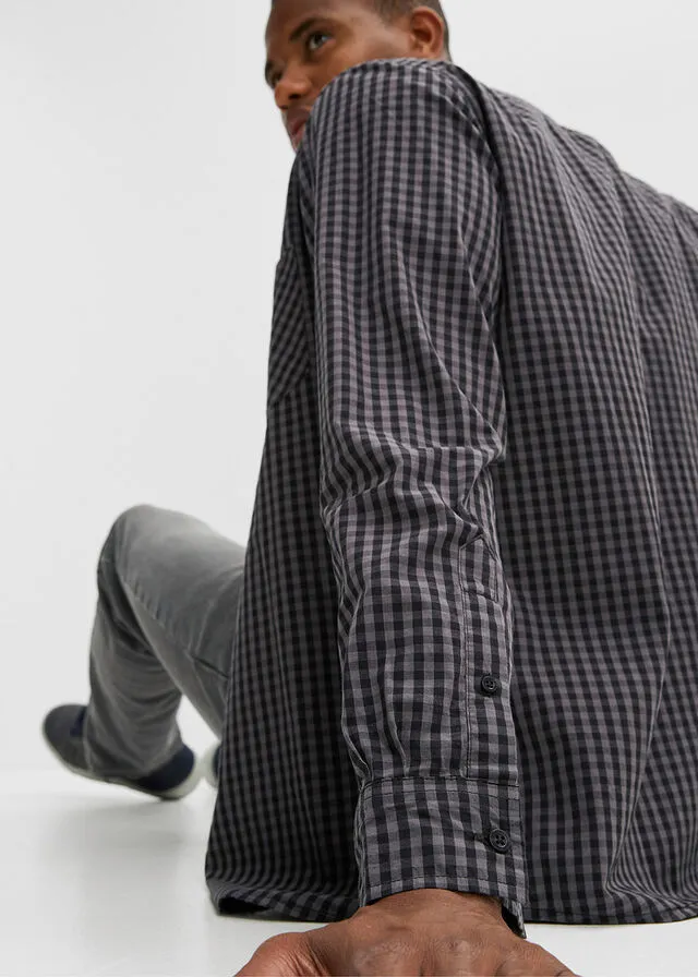 Camisa de manga larga Negro de cuadros