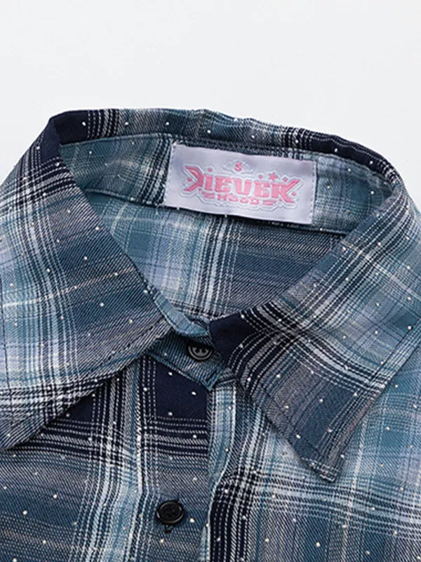 Camisas de manga larga a cuadros con bordado de letras