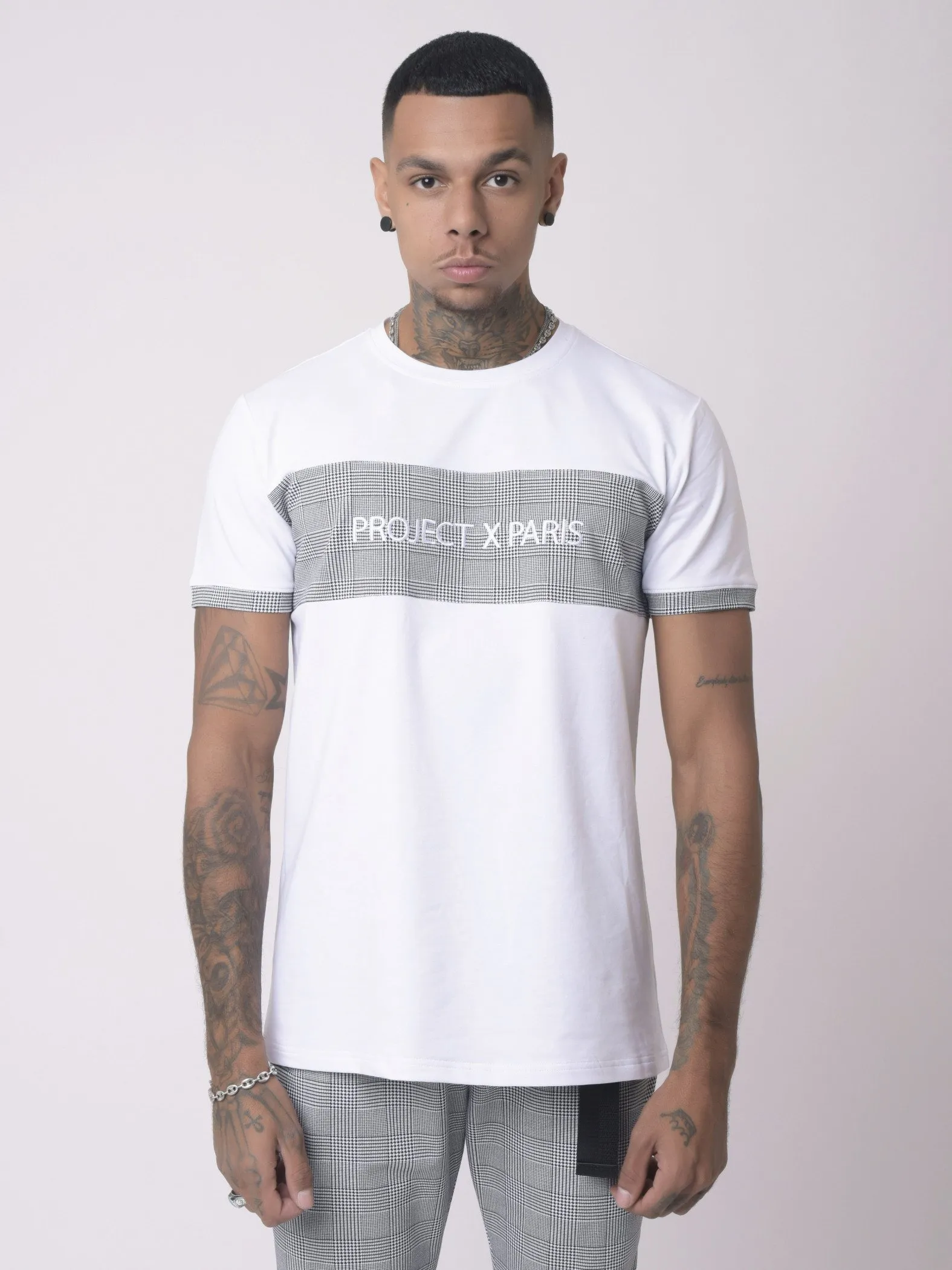 Camiseta con canesú de cuadros