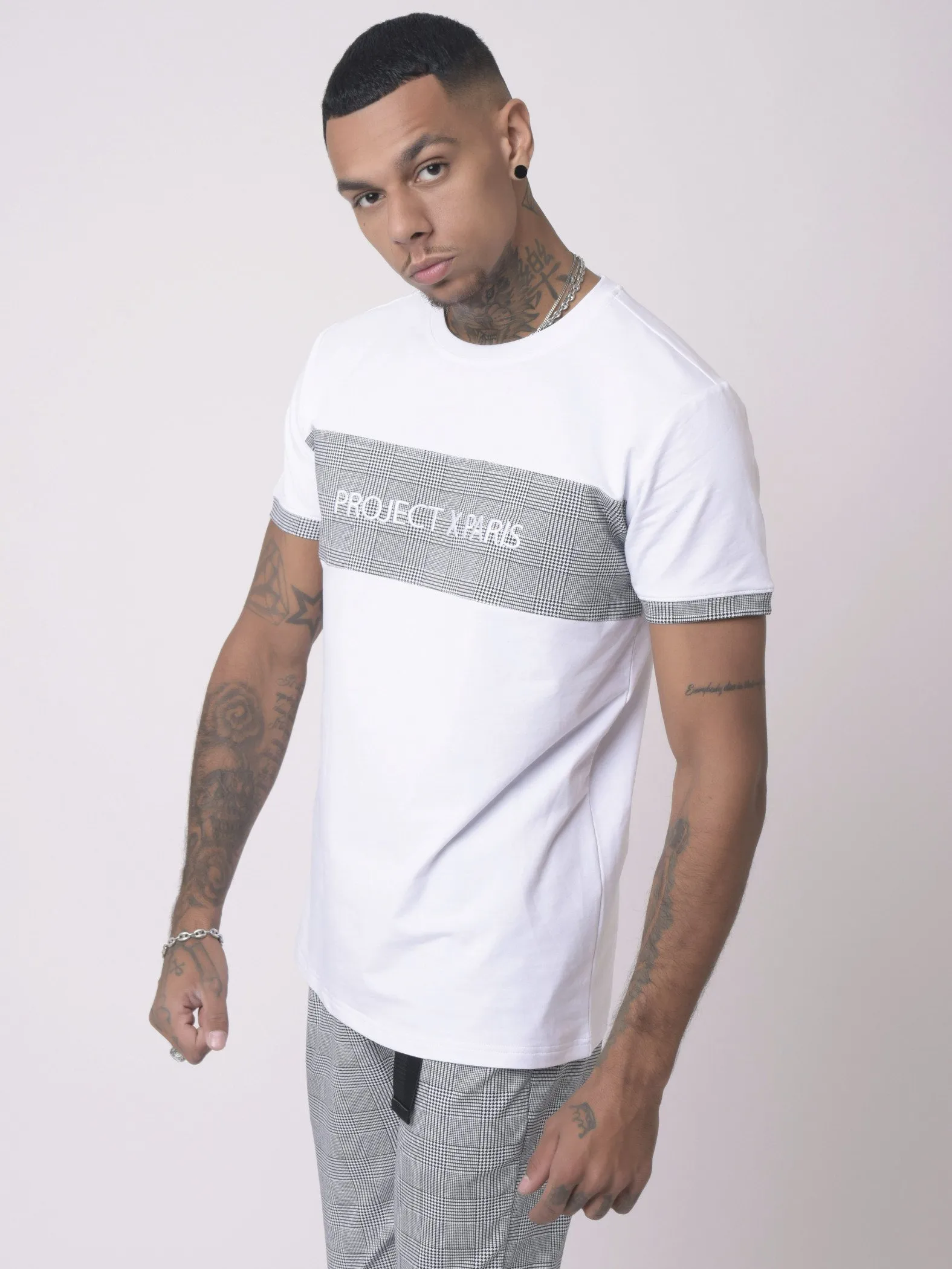Camiseta con canesú de cuadros