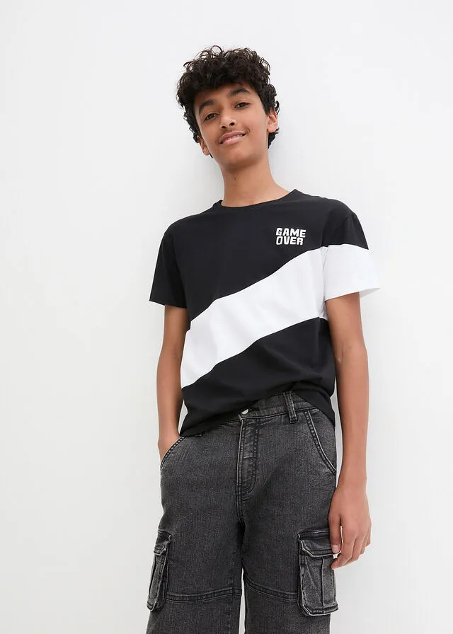 CAMISETA DE ALGODóN ORGáNICO DE NIñO BLANCONEGRO