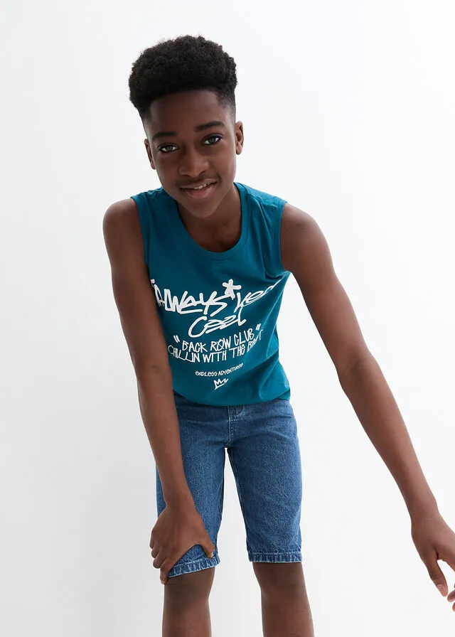 Camiseta de tirantes de algodón orgánico de niño Petróleo azul