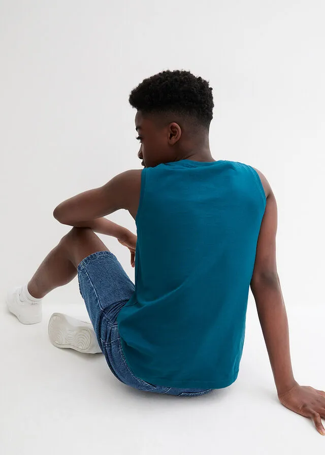 Camiseta de tirantes de algodón orgánico de niño Petróleo azul