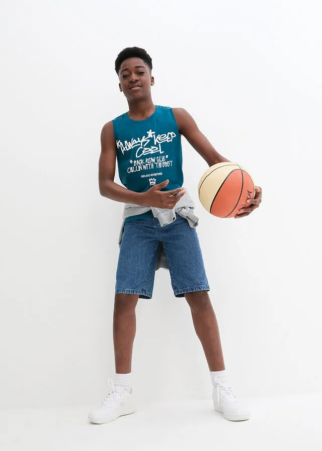 Camiseta de tirantes de algodón orgánico de niño Petróleo azul
