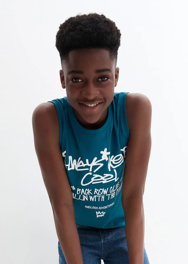 Camiseta de tirantes de algodón orgánico de niño Petróleo azul