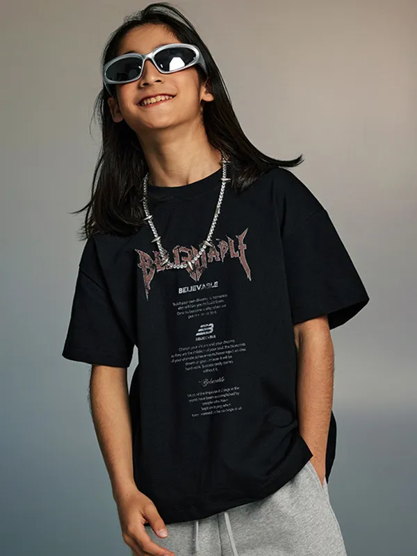 Camiseta holgada informal con estampado de letras para niñas adolescentes para niños y niñas
