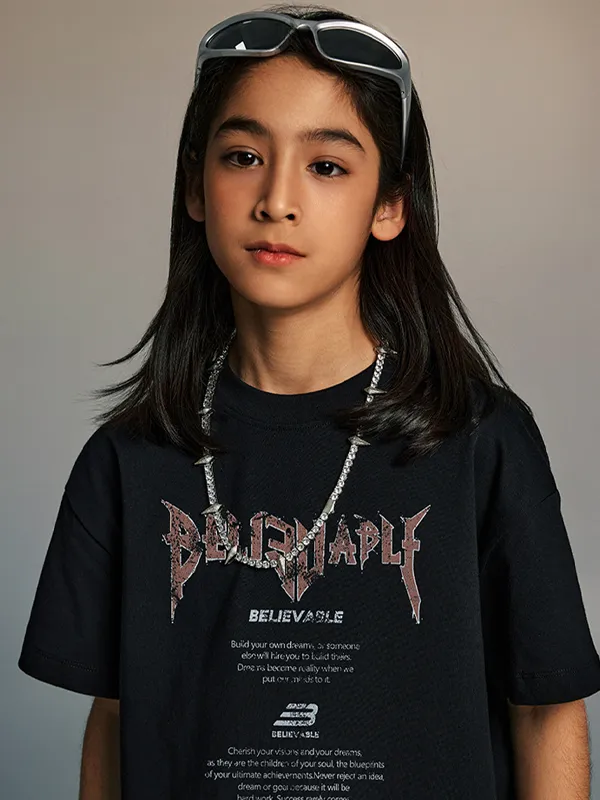Camiseta holgada informal con estampado de letras para niñas adolescentes para niños y niñas