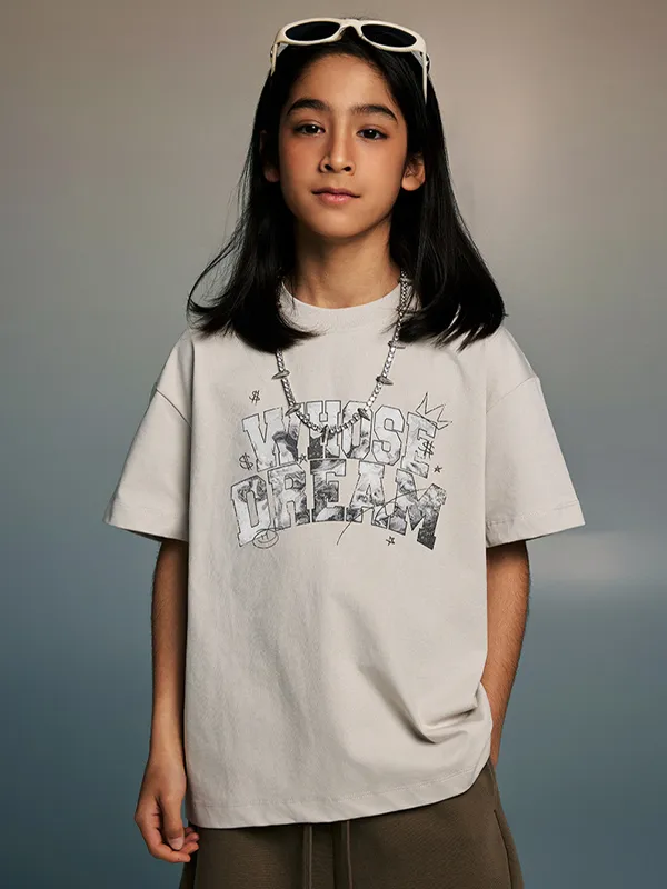 Camiseta informal holgada con estampado de letras retro para niños y niñas para adolescentes