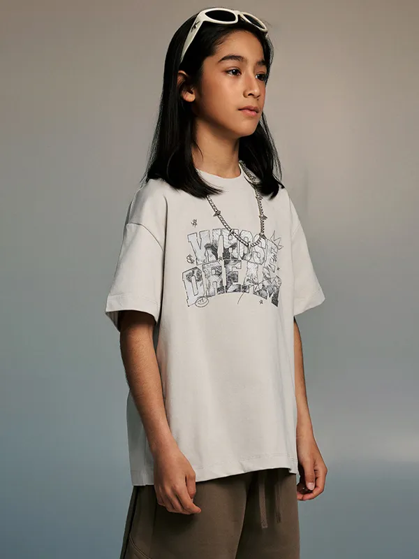 Camiseta informal holgada con estampado de letras retro para niños y niñas para adolescentes