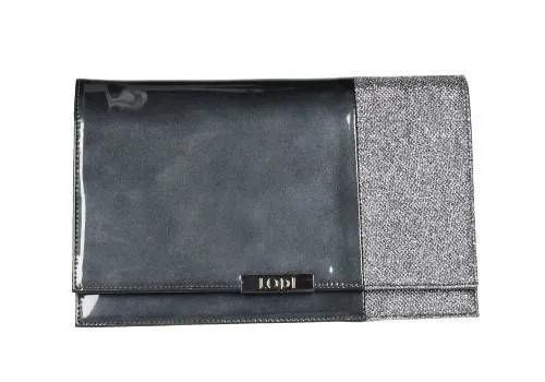 Cartera Charol Gris Banda Brillo Textil