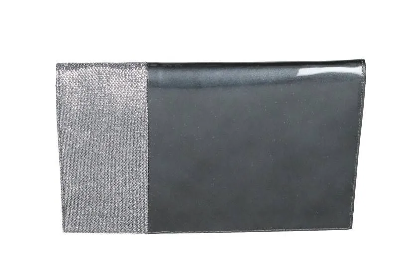 Cartera Charol Gris Banda Brillo Textil