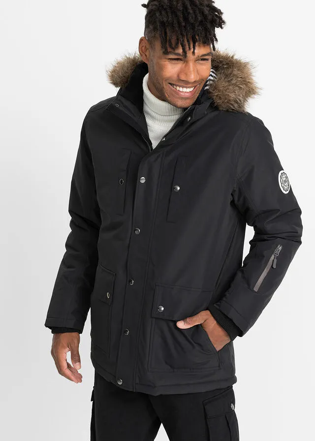 Cazadora de invierno con diseño deportivo Negro