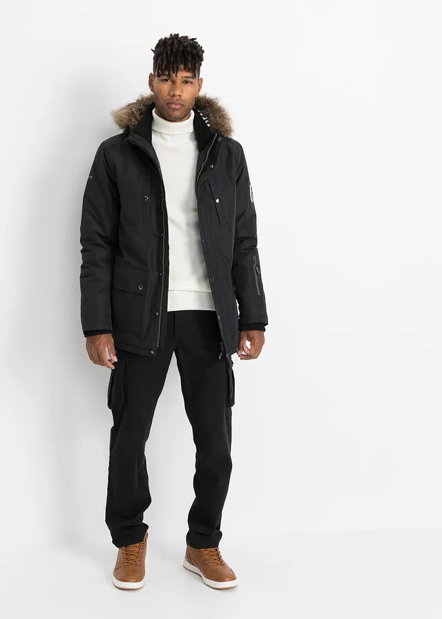 Cazadora de invierno con diseño deportivo Negro