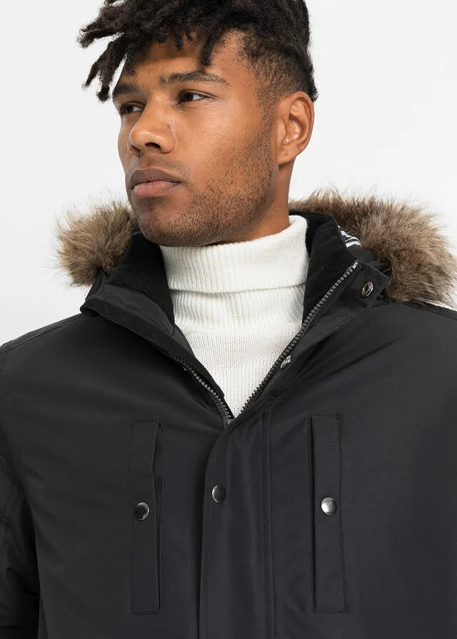 Cazadora de invierno con diseño deportivo Negro