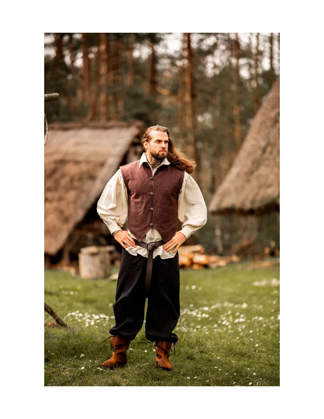 Chaleco medieval tejido a mano Irvin, marrón