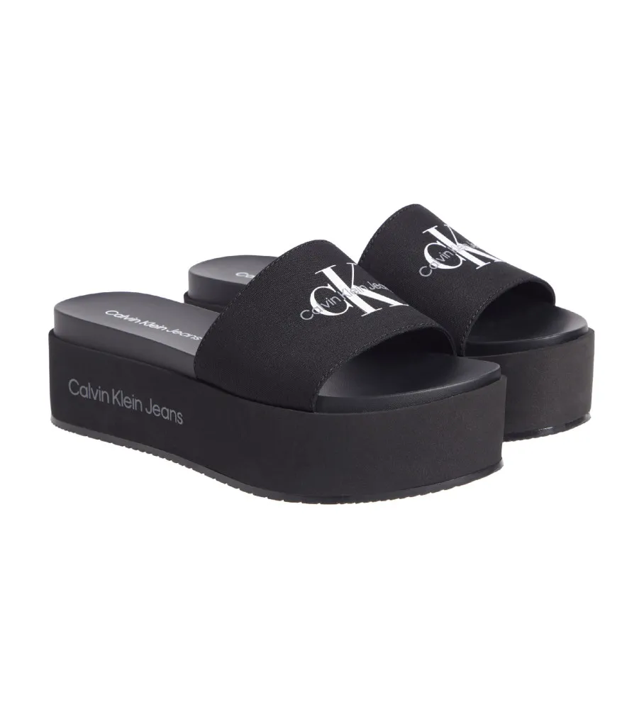 CHANCLAS DE LONA CON PLATAFORMA NEGRO ALTURA PLATAFORMA 6CM