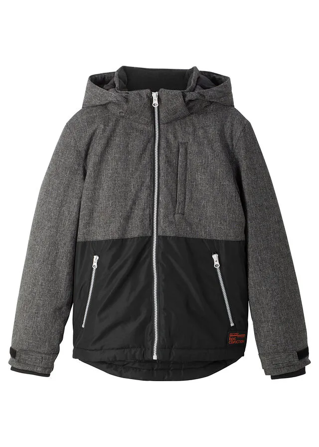 CHAQUETA DE INVIERNO ACOLCHADA CON CAPUCHA GRIS JASPEADONEGRO