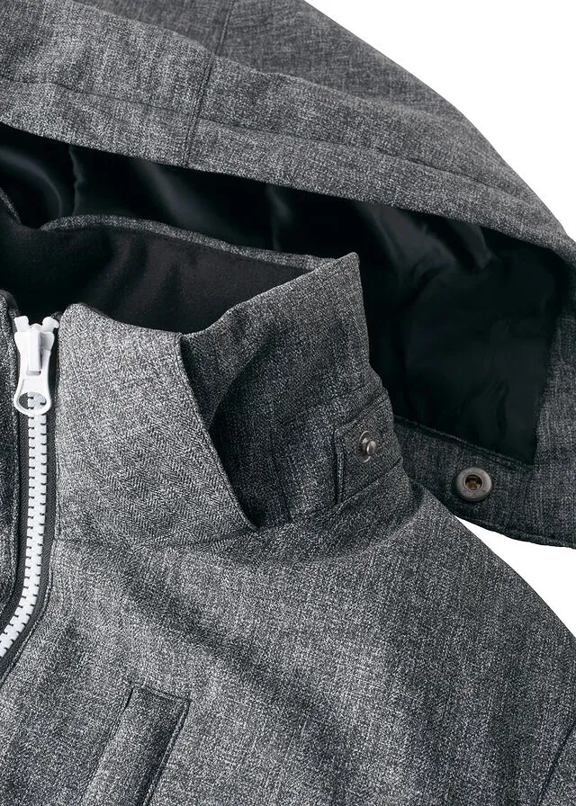 CHAQUETA DE INVIERNO ACOLCHADA CON CAPUCHA GRIS JASPEADONEGRO