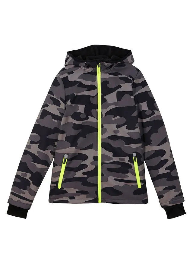 Chaqueta de tejido softshell para niños con estampado de camuflaje Gris estampado