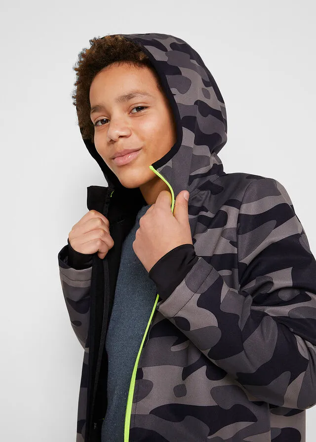Chaqueta de tejido softshell para niños con estampado de camuflaje Gris estampado