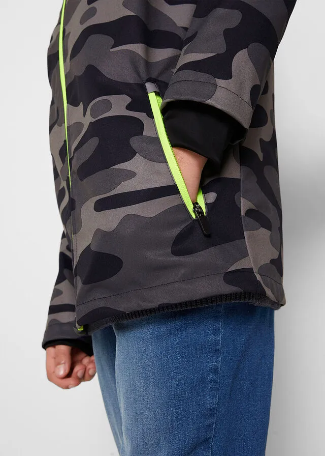 Chaqueta de tejido softshell para niños con estampado de camuflaje Gris estampado