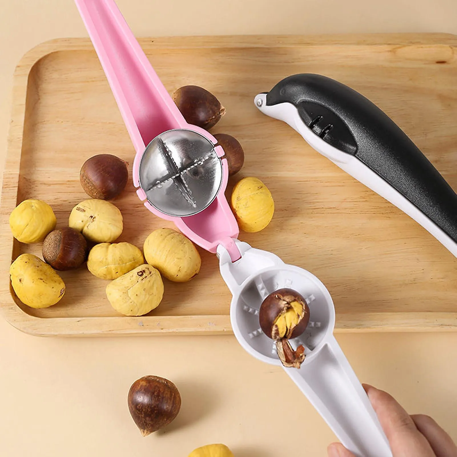 CHESTNUT OPENER SHARP CROSS BLADES LONG HANDLE COMFORTABLE GRIP NONSLIP EFFORTSAVING EFFICIENT NUT SHELLER