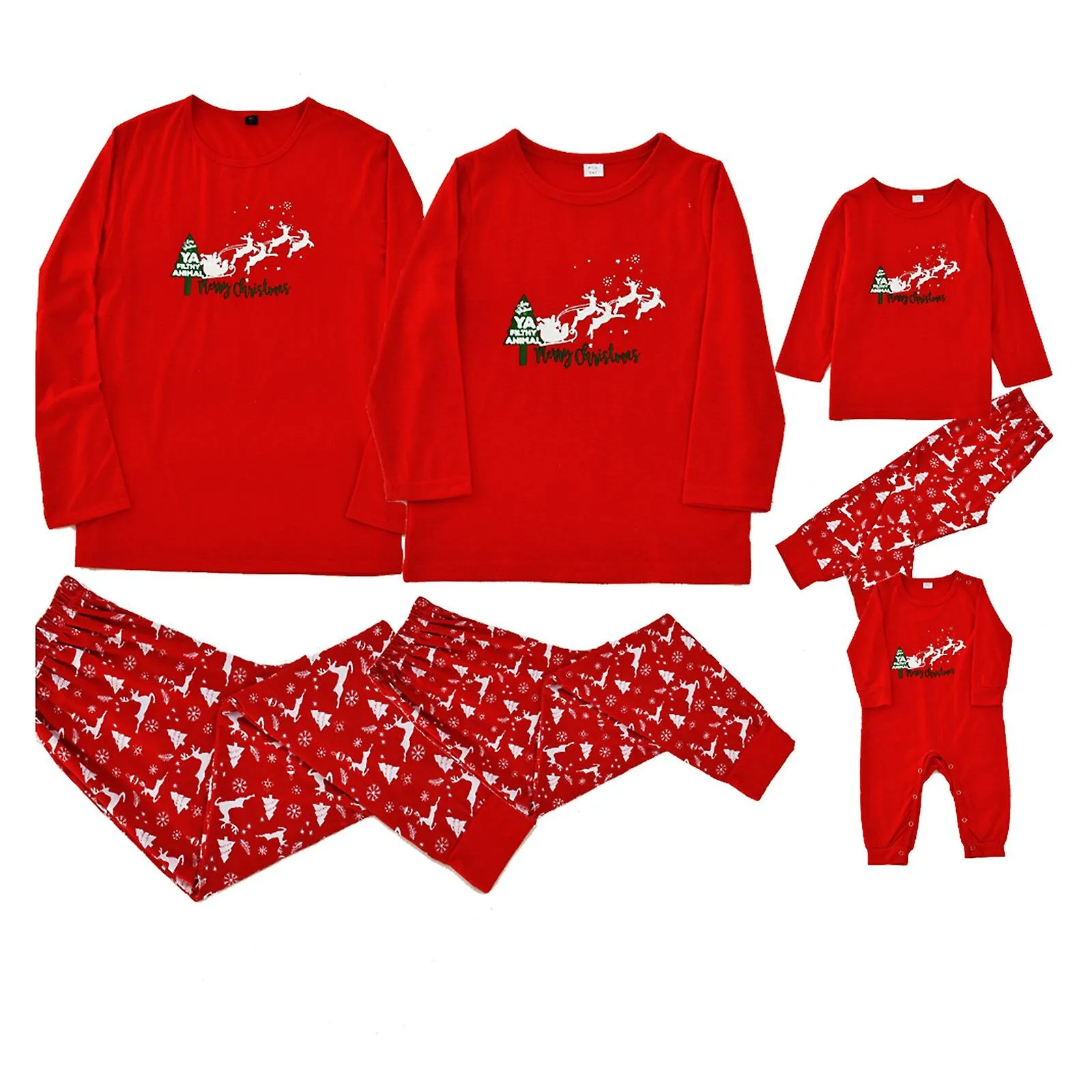 CHRISTMAS PAJAMAS MATCHING FAMILY PYJAMAS RED FESTIVE CASUAL LOOSE TWOPIECE PAJAMAS SUIT CONJUNTOS DE ROPA A JUEGO SLEEPWEAR