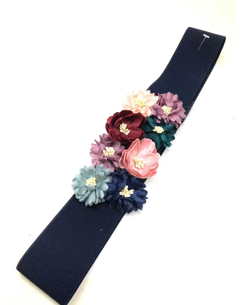 CINTURONES BODAS AZUL MARINO DECORADO CON PEQUEÑAS FLORES