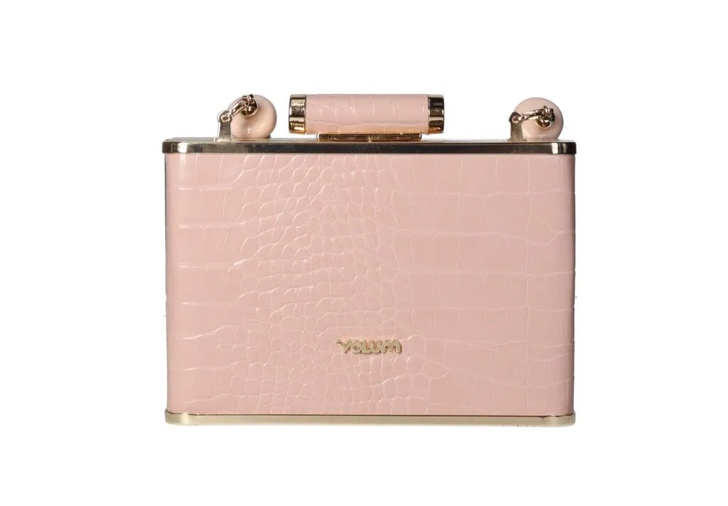 Clutch Coco Rosa Cuadrado Asa De Mano Piedras