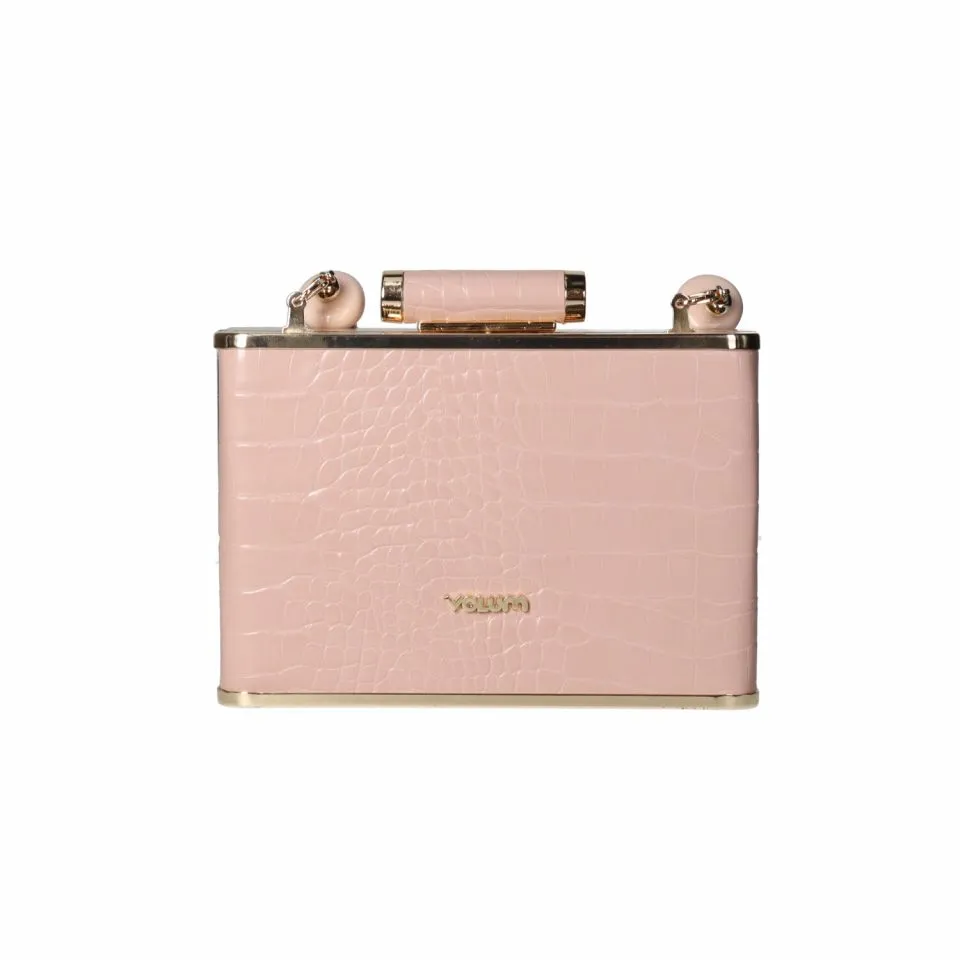 Clutch Coco Rosa Cuadrado Asa De Mano Piedras