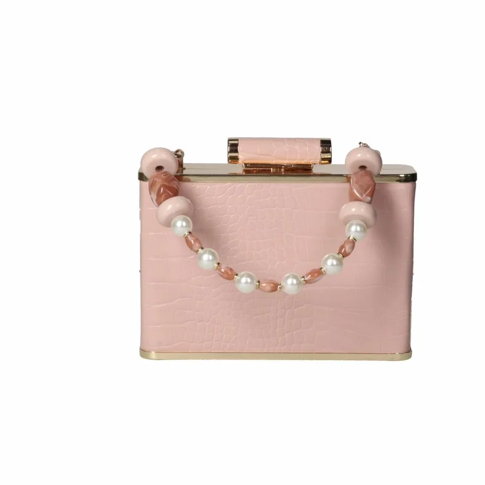 Clutch Coco Rosa Cuadrado Asa De Mano Piedras