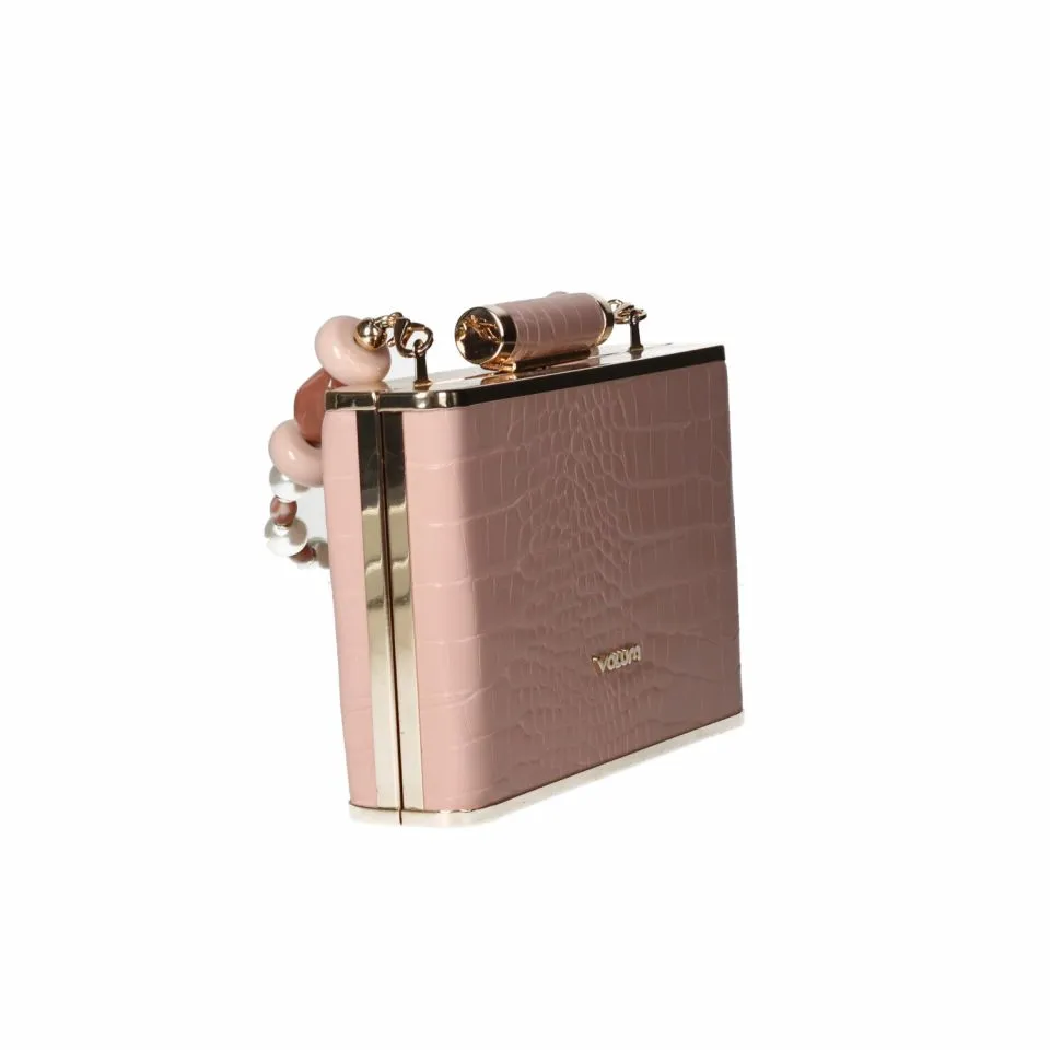 Clutch Coco Rosa Cuadrado Asa De Mano Piedras