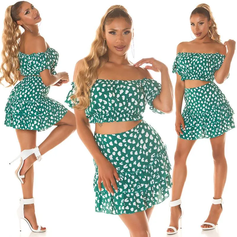 Conjunto de top y falda de verano verde