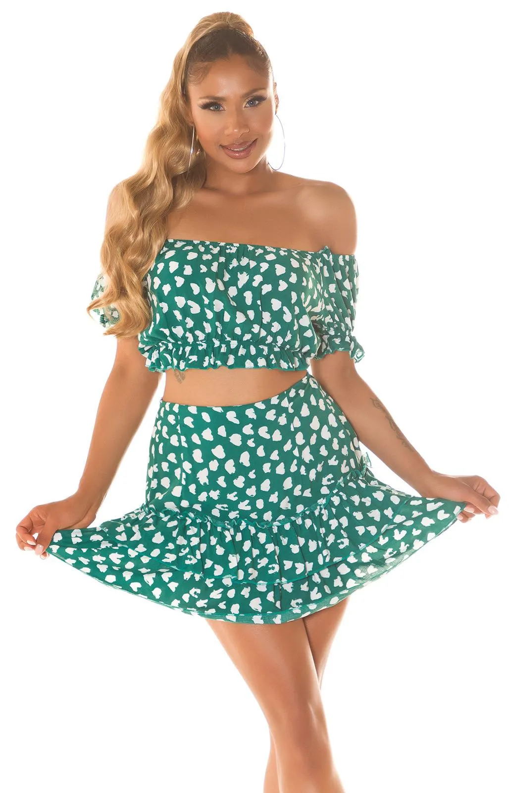 Conjunto de top y falda de verano verde