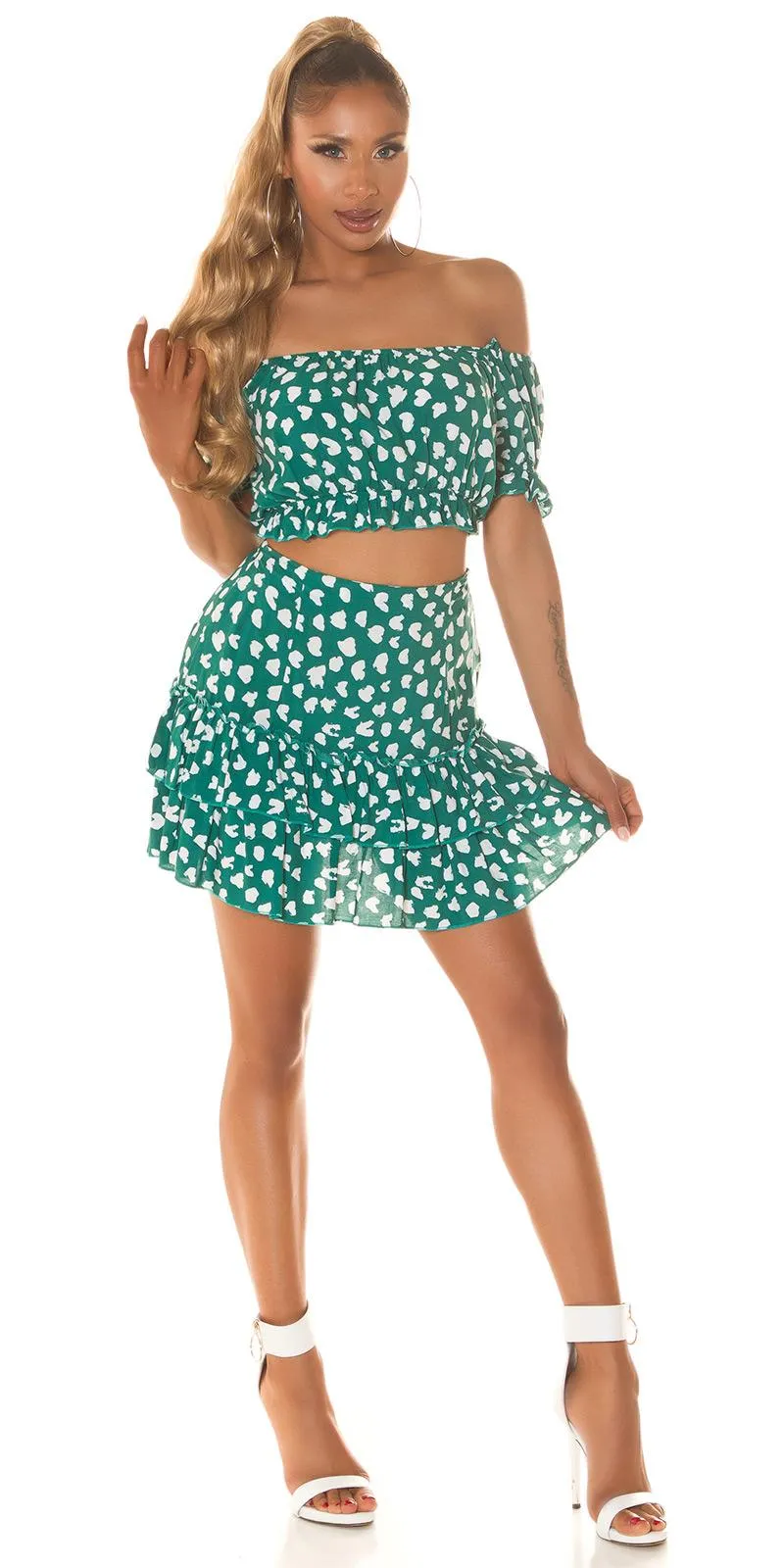 Conjunto de top y falda de verano verde