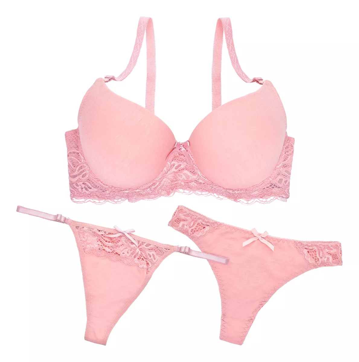 Conjunto Ropa Interior Taza Soft 3 Piezas Aro Encaje 57586
