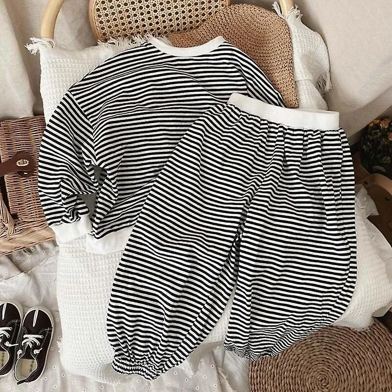 Conjuntos de moda a rayas para niños Primavera Otoño Traje de ropa para niños Coreano Suelto Casual Tops Pantalones 2pcskids Con