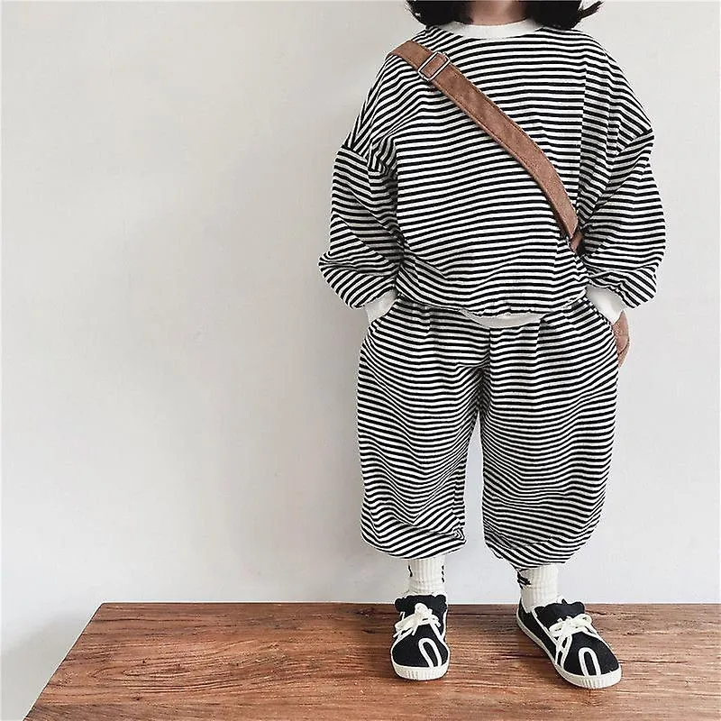 Conjuntos de moda a rayas para niños Primavera Otoño Traje de ropa para niños Coreano Suelto Casual Tops Pantalones 2pcskids Con