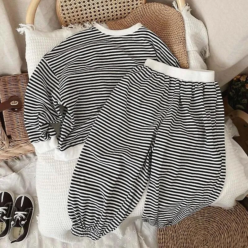 Conjuntos de moda a rayas para niños Primavera Otoño Traje de ropa para niños Coreano Suelto Casual Tops Pantalones 2pcskids Con