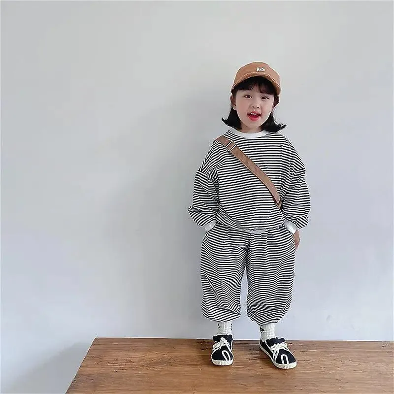 Conjuntos de moda a rayas para niños Primavera Otoño Traje de ropa para niños Coreano Suelto Casual Tops Pantalones 2pcskids Con