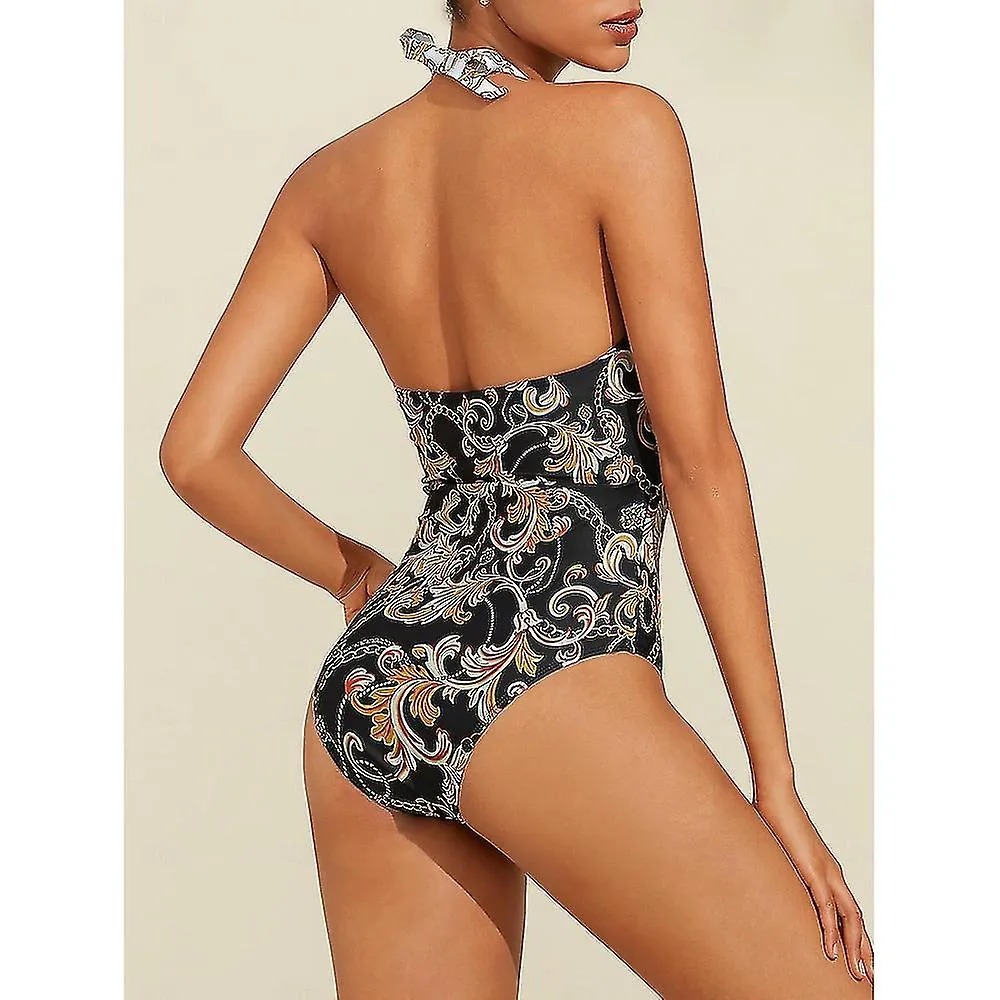 Criss Cross Front Print Removable Pad Swimsuit