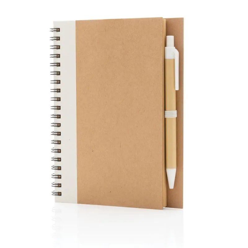 Cuaderno de espiral kraft con bolígrafo