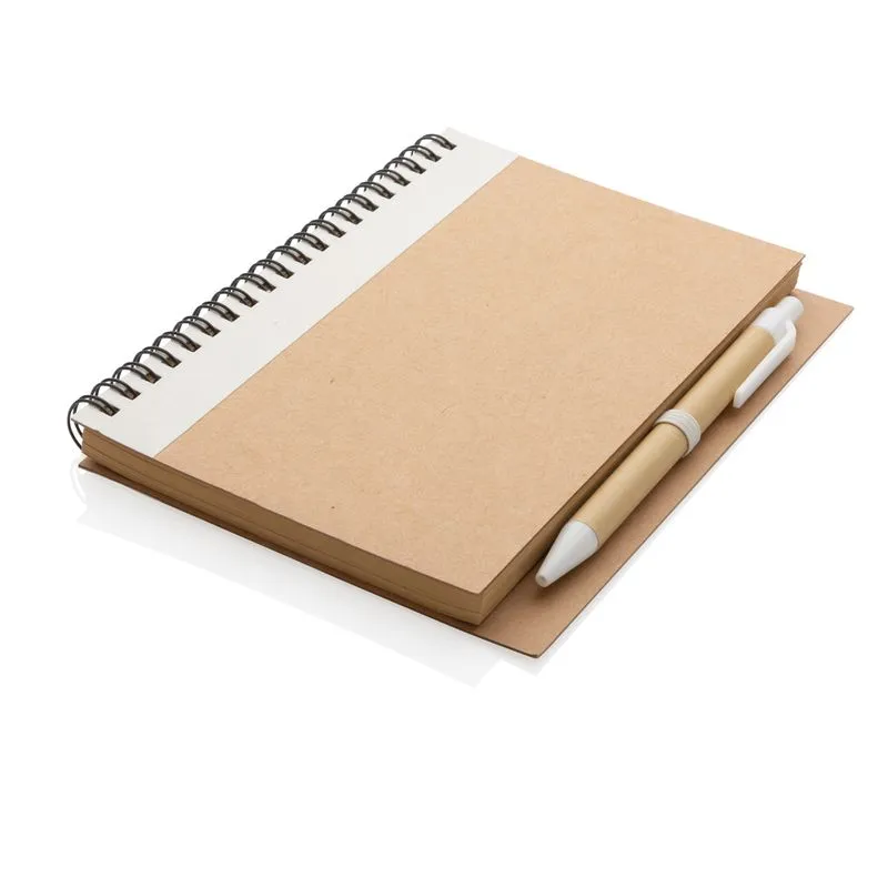 Cuaderno de espiral kraft con bolígrafo